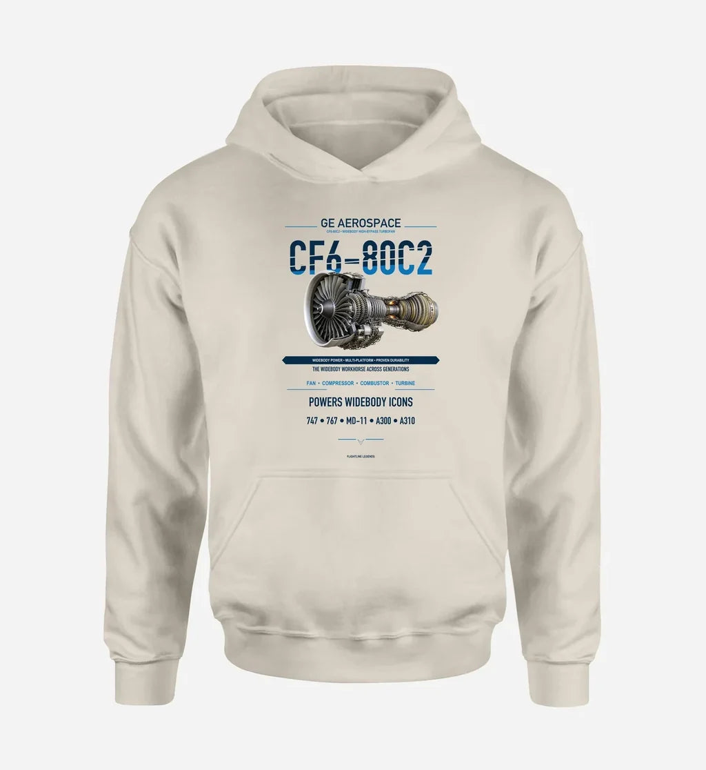 CF6-80C2 design on khaki hoodie single side