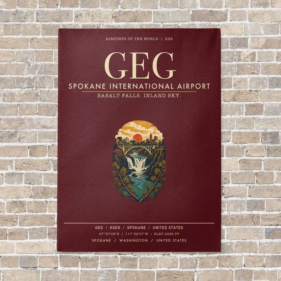 Spokane International Airport GEG vertical canvas print - no frame - dark red background