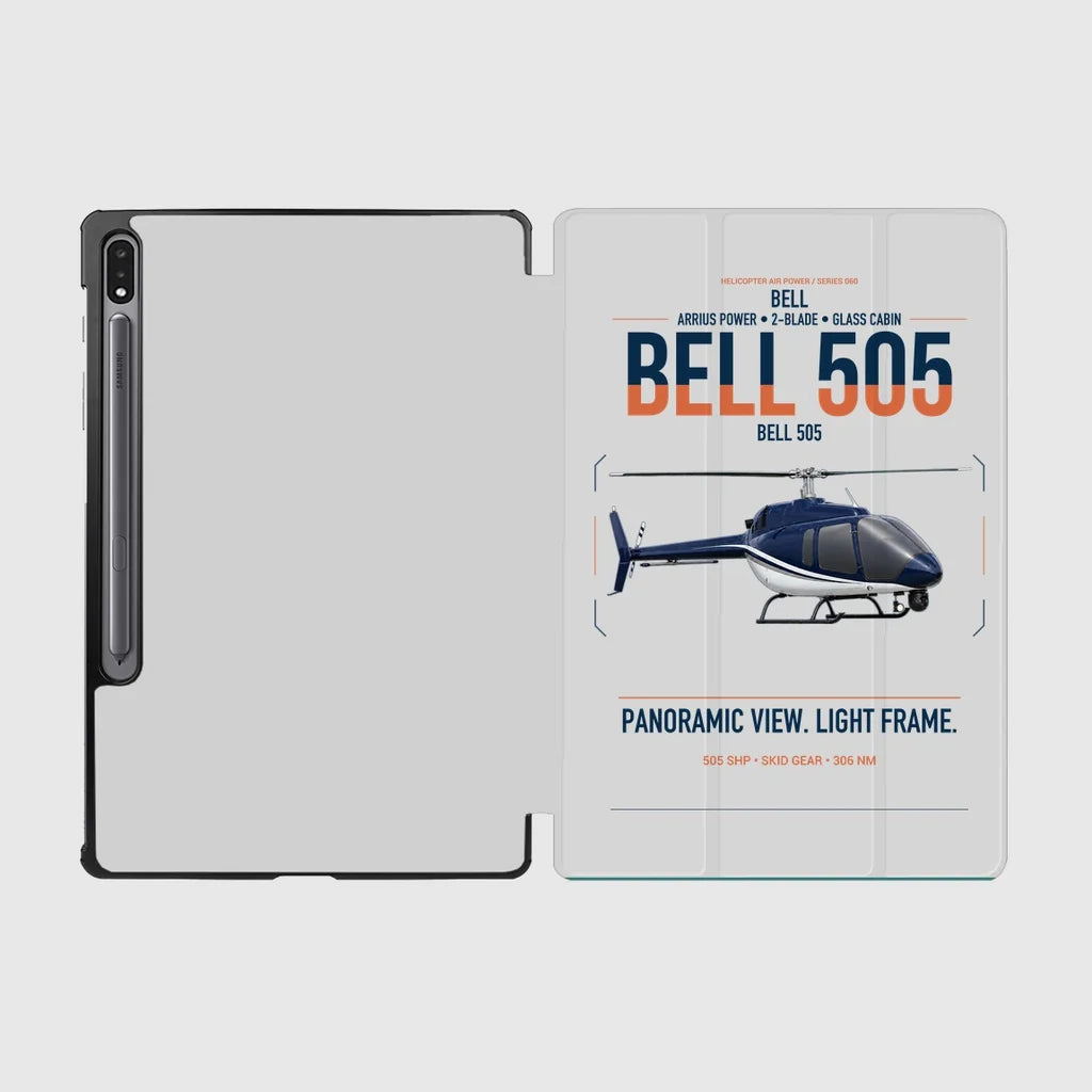 Bell 505 design on light gray samsung tablet tablet case