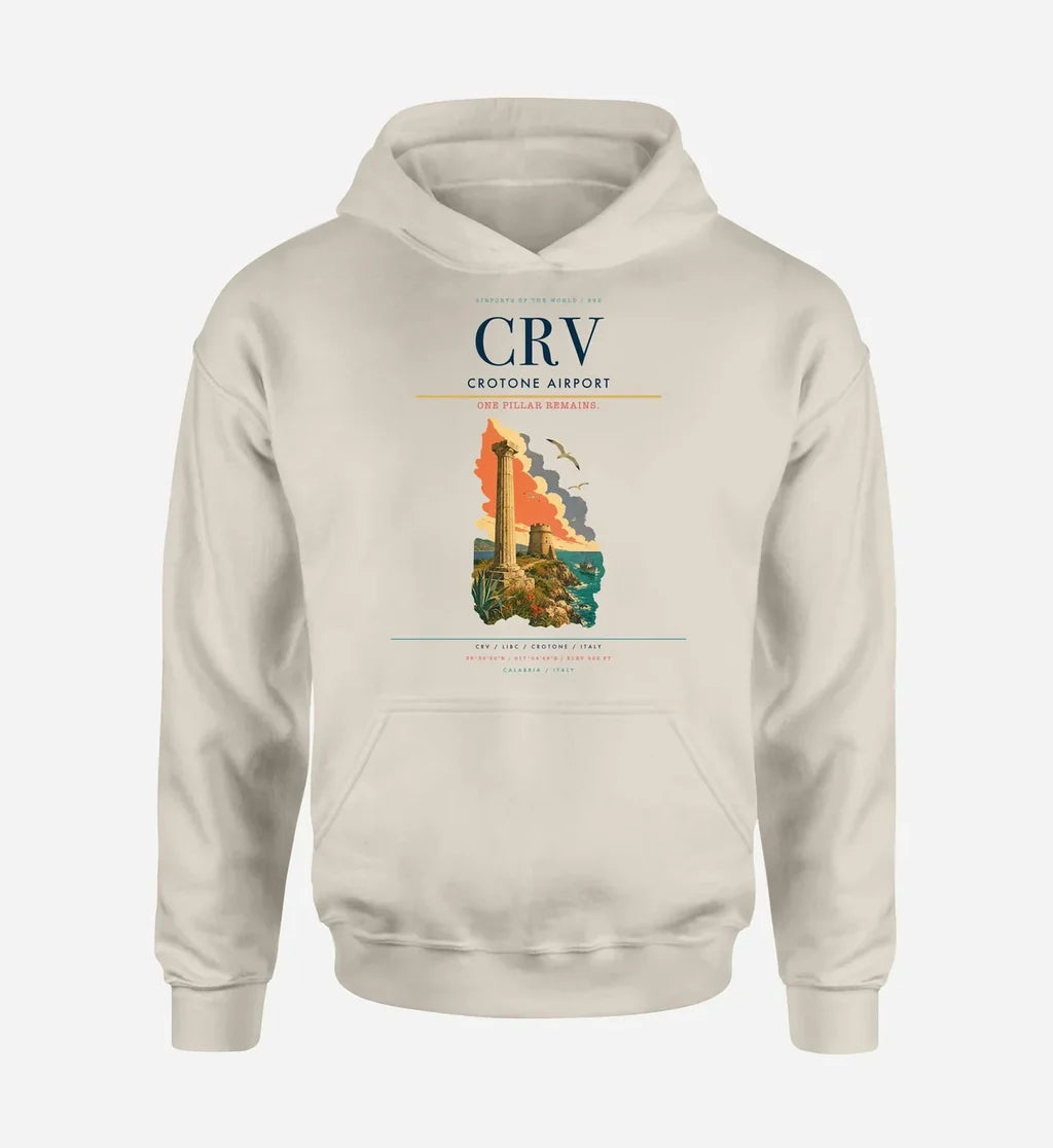 Crotone Airport (CRV) design on khaki hoodie single-side print