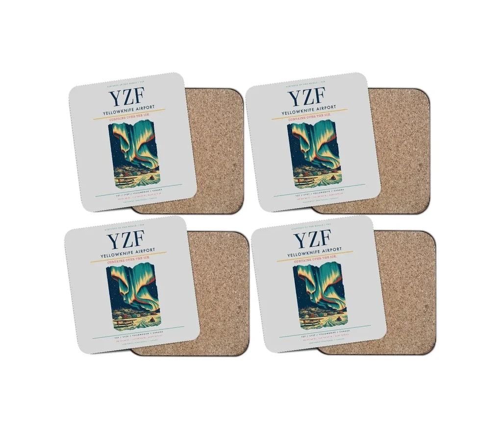 Yellowknife Airport (YZF) design on light gray 4 pieces set coaster