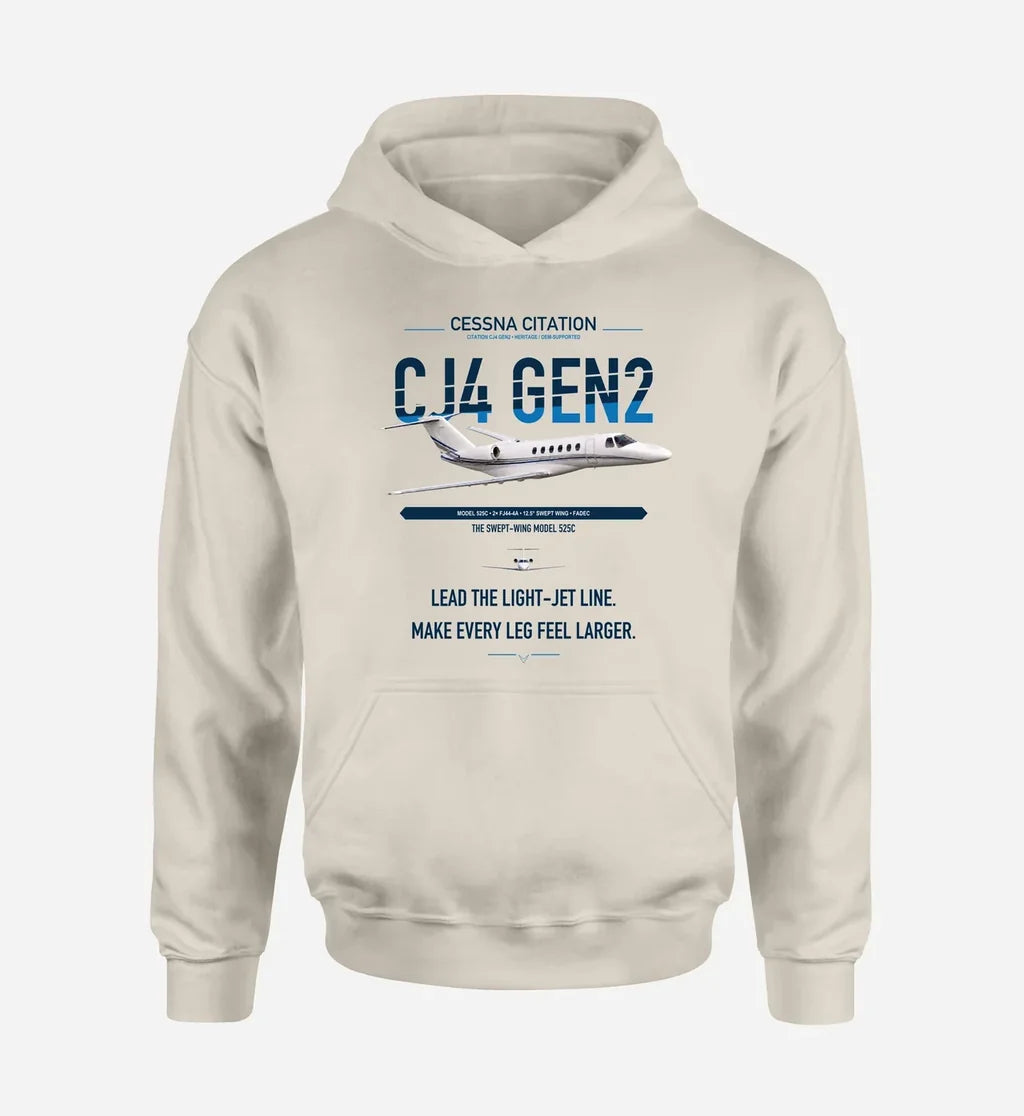 Cessna Citation CJ4 Gen2 design on khaki double-side hoodie, single-side print
