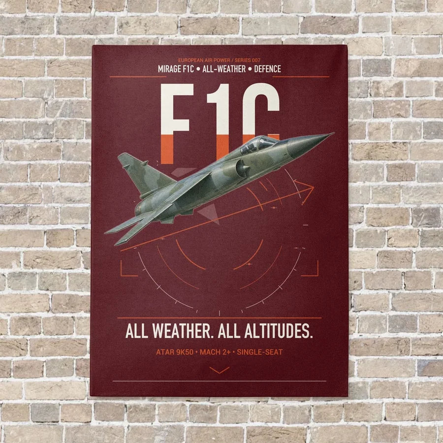 Dassault Mirage F1C vertical canvas print - no frame - dark red background
