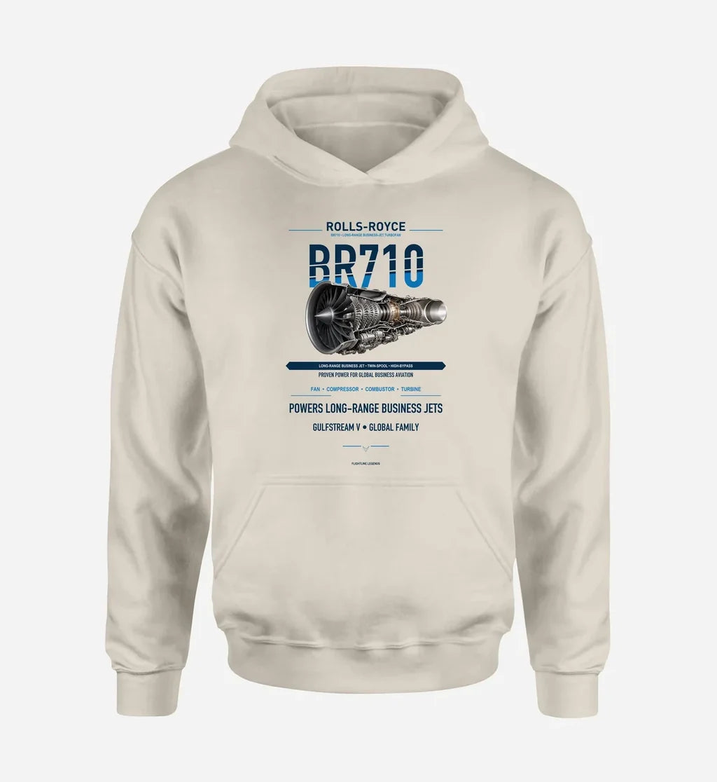 BR710 design on khaki hoodie single side