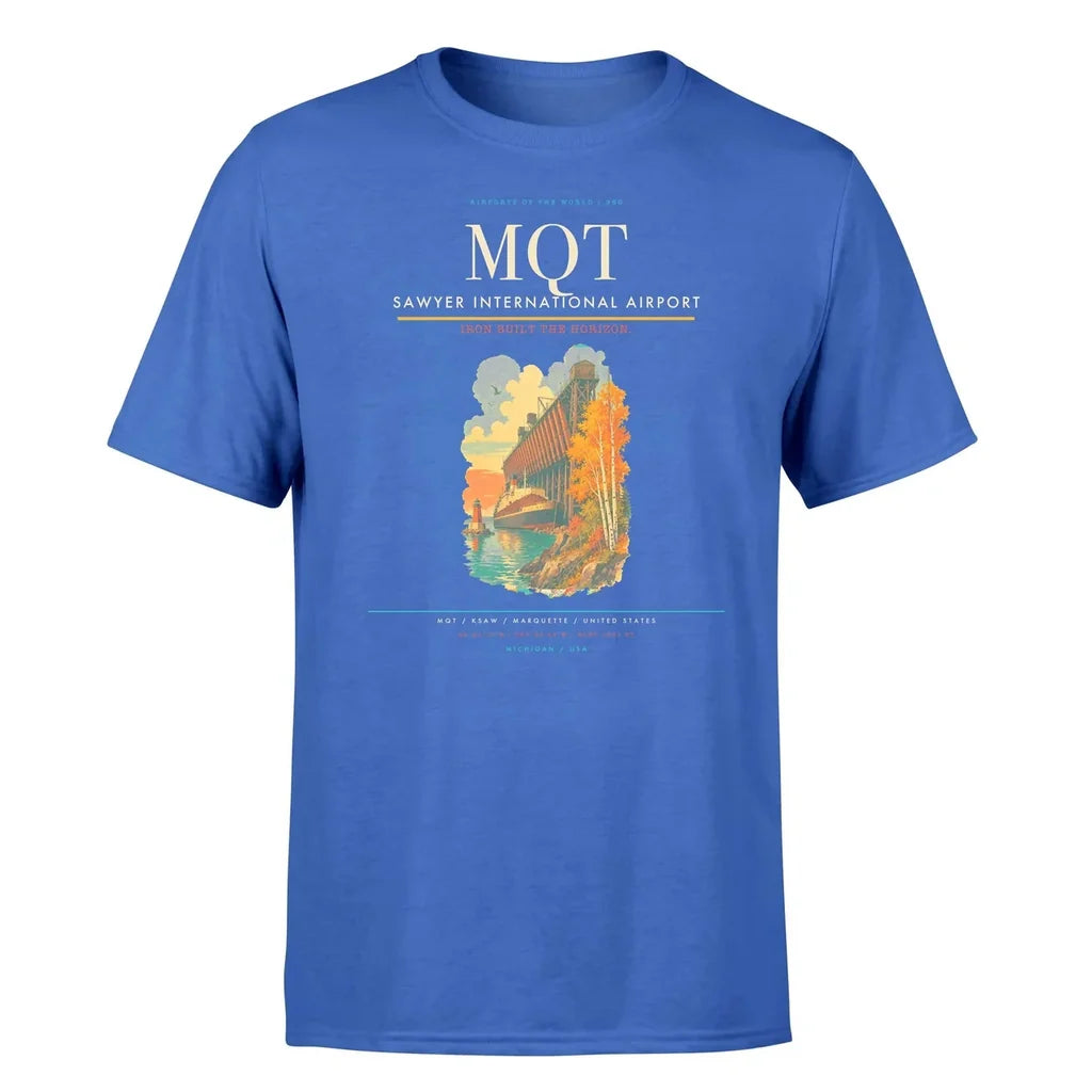 Sawyer International Airport (MQT) T-Shirt single-side front print in Blue | sawyer-international-airport-mqt-double-side-t-shirt