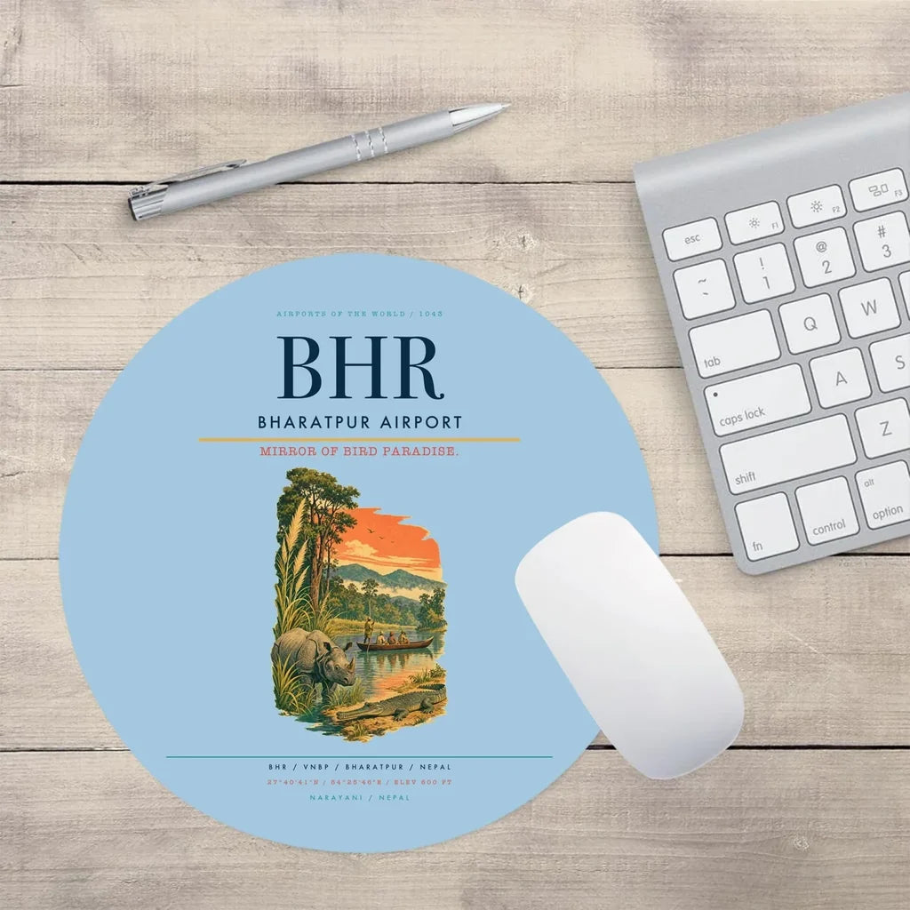 Bharatpur Airport (BHR) design on light blue round mouse pad