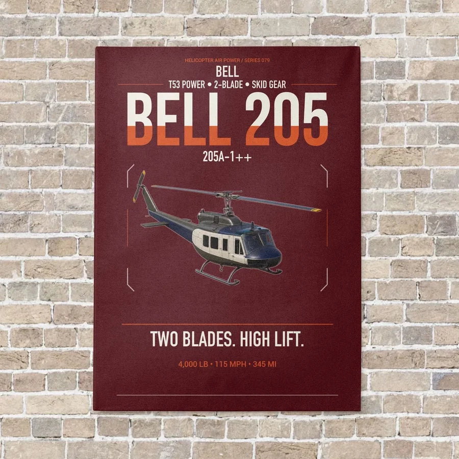 Bell 205A-1++ vertical canvas print - no frame - dark red background