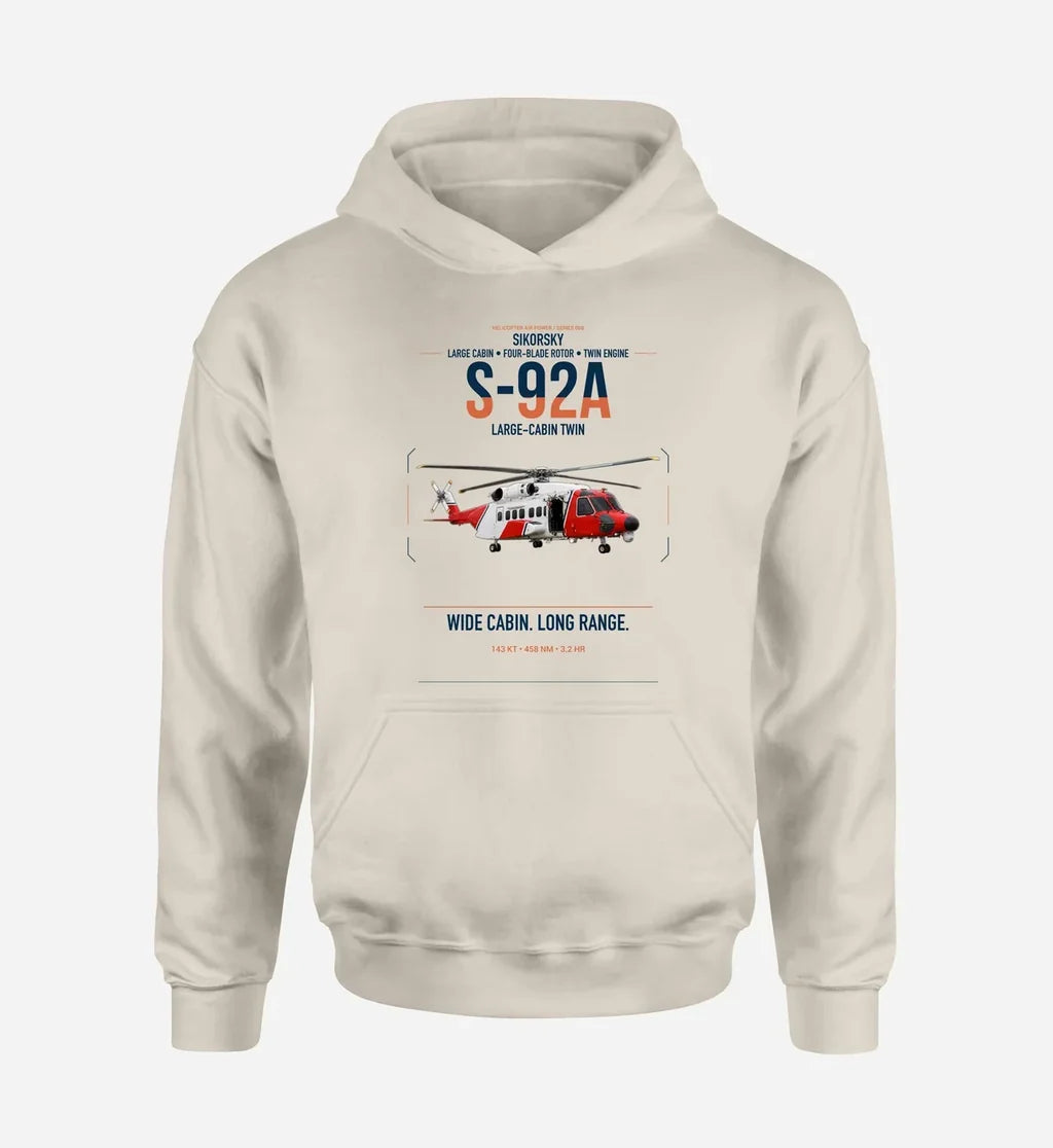 Sikorsky S-92A design on khaki double-side hoodie, single-side print