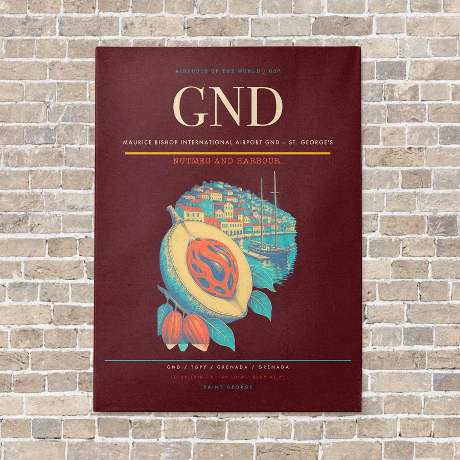 Maurice Bishop International Airport GND — St. George's vertical canvas print - no frame - dark red background