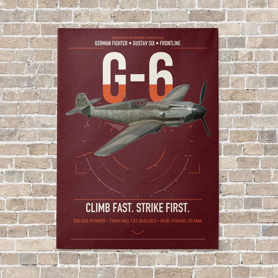 Messerschmitt Bf 109G-6 vertical canvas print - no frame - dark red background