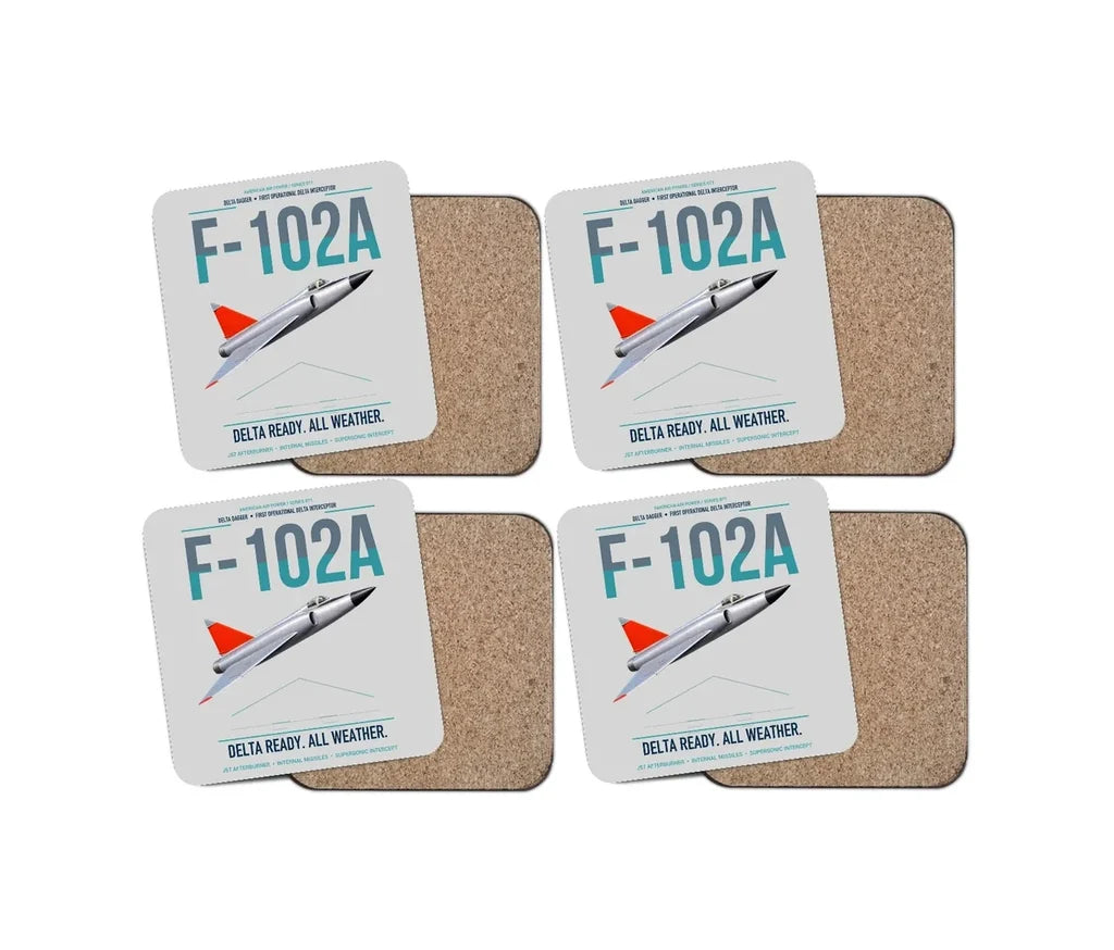 F-102A Delta Dagger design on light gray 4 pieces set coaster