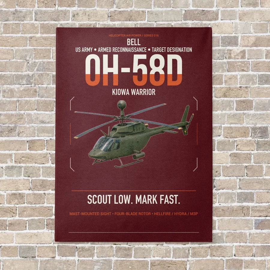 Bell OH-58D Kiowa Warrior vertical canvas print - no frame - dark red background