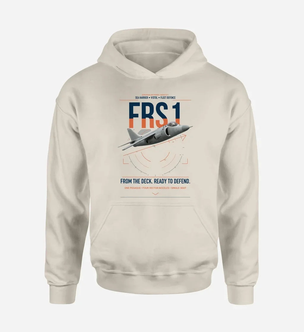 British Aerospace Sea Harrier FRS.1 design on khaki double-side hoodie, single-side print