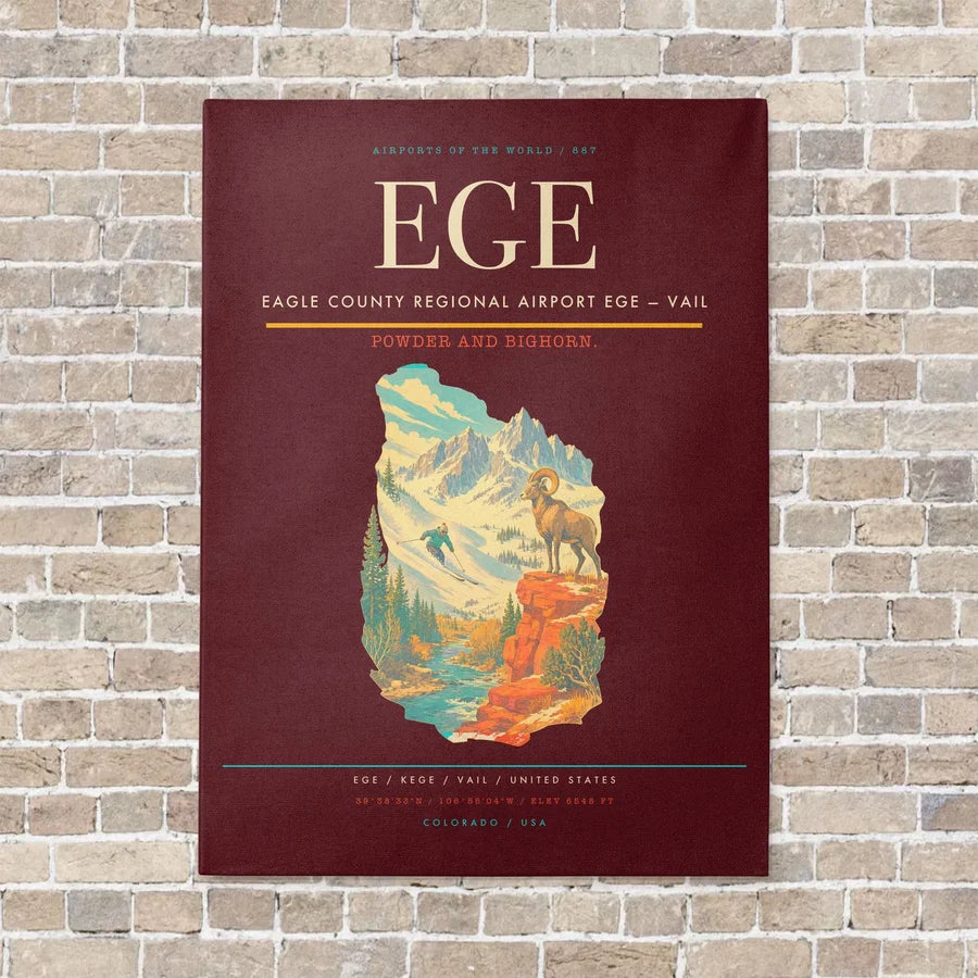 Eagle County Regional Airport EGE — Vail vertical canvas print - no frame - dark red background