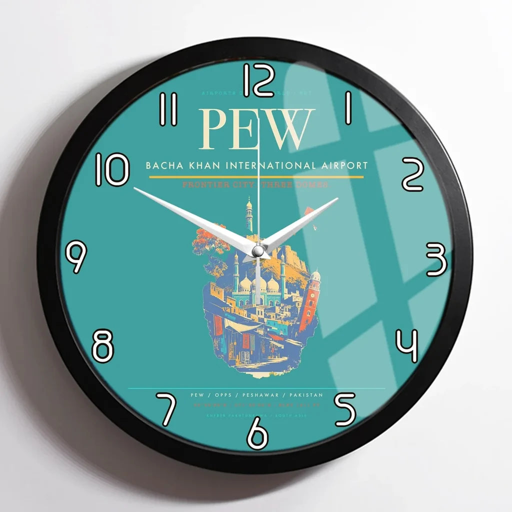 Bacha Khan International Airport PEW Wall-Clock Framed - Turquoise