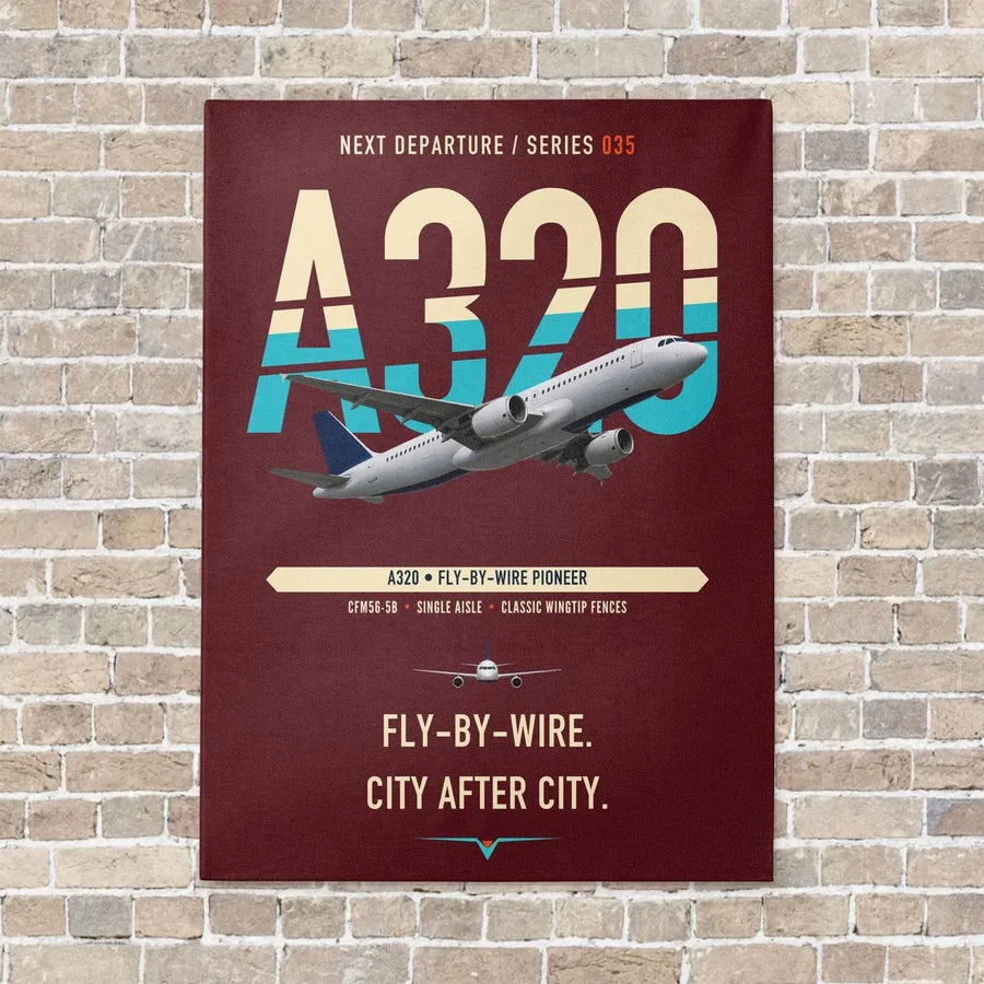 Airbus A320 vertical canvas print - no frame - dark red background