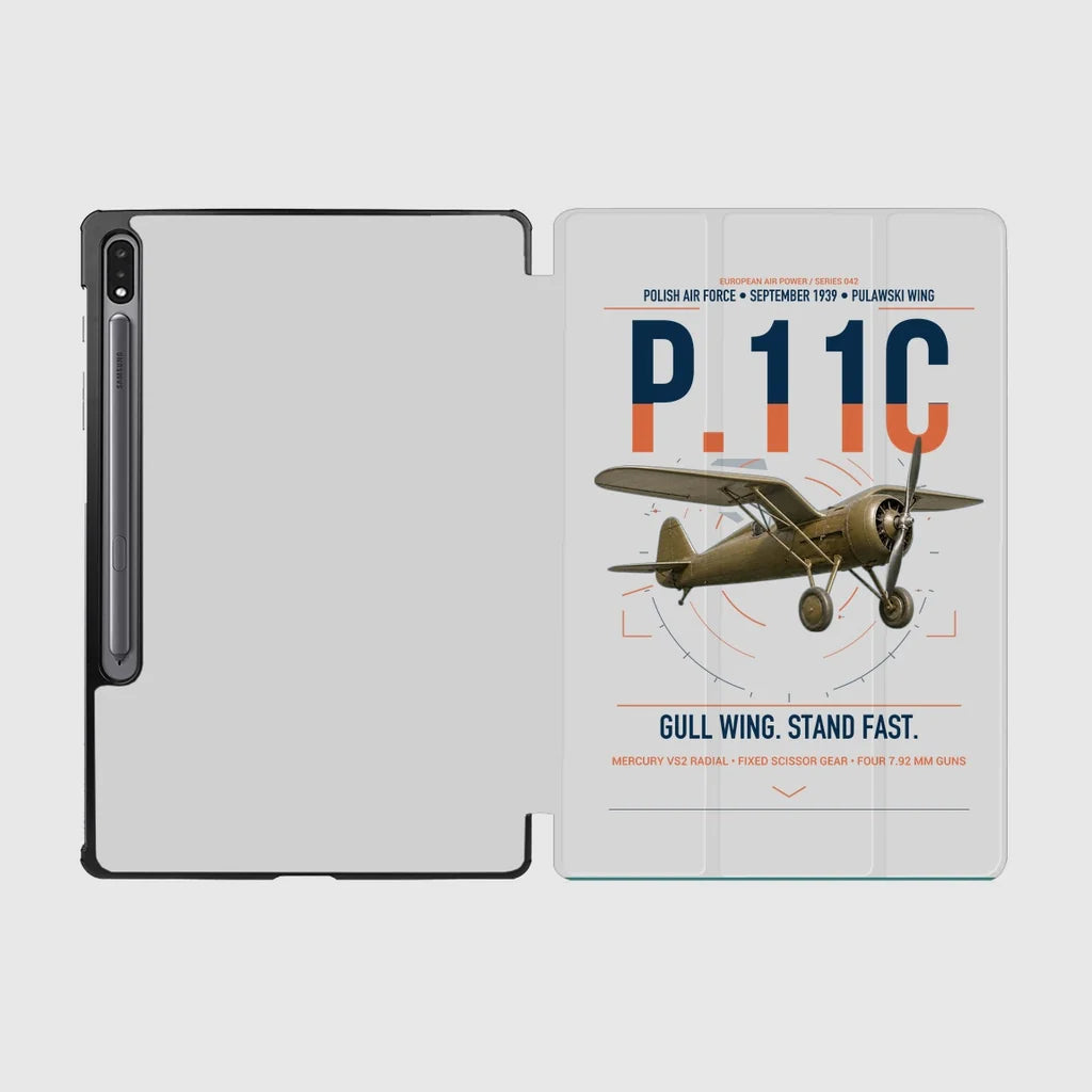 PZL P.11c design on light gray samsung tablet tablet case