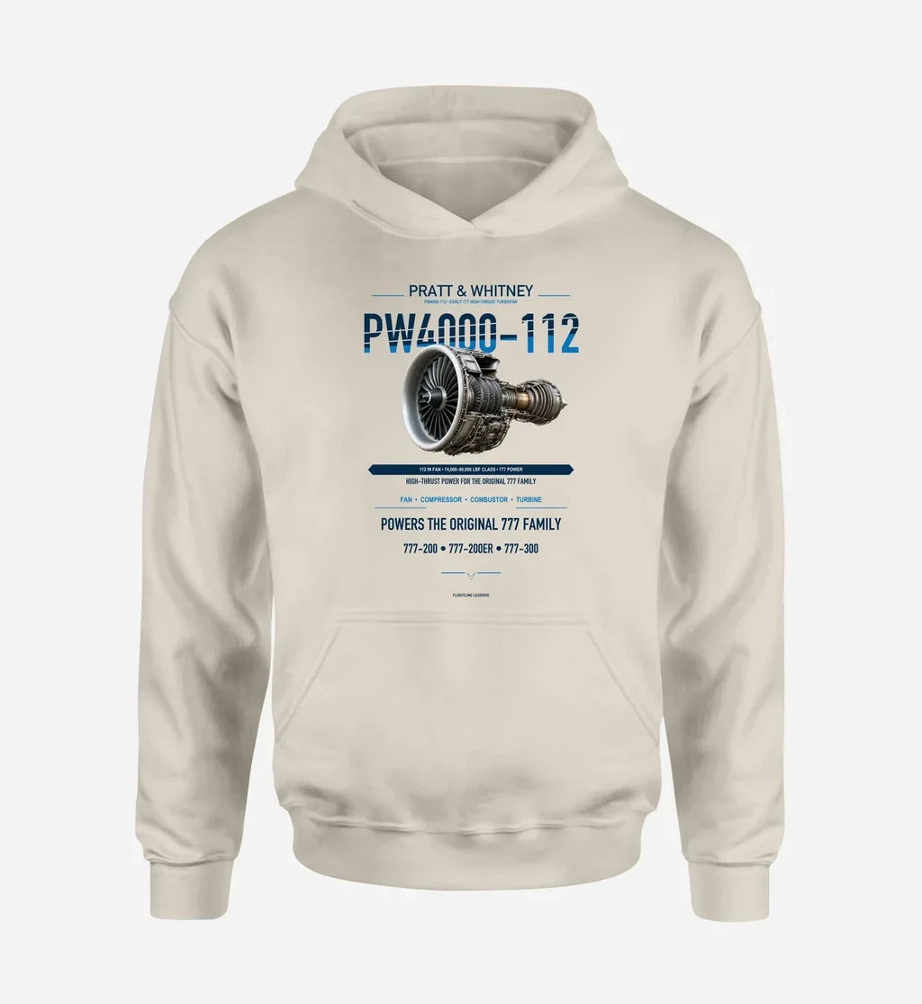 PW4000-112 design on khaki hoodie single side