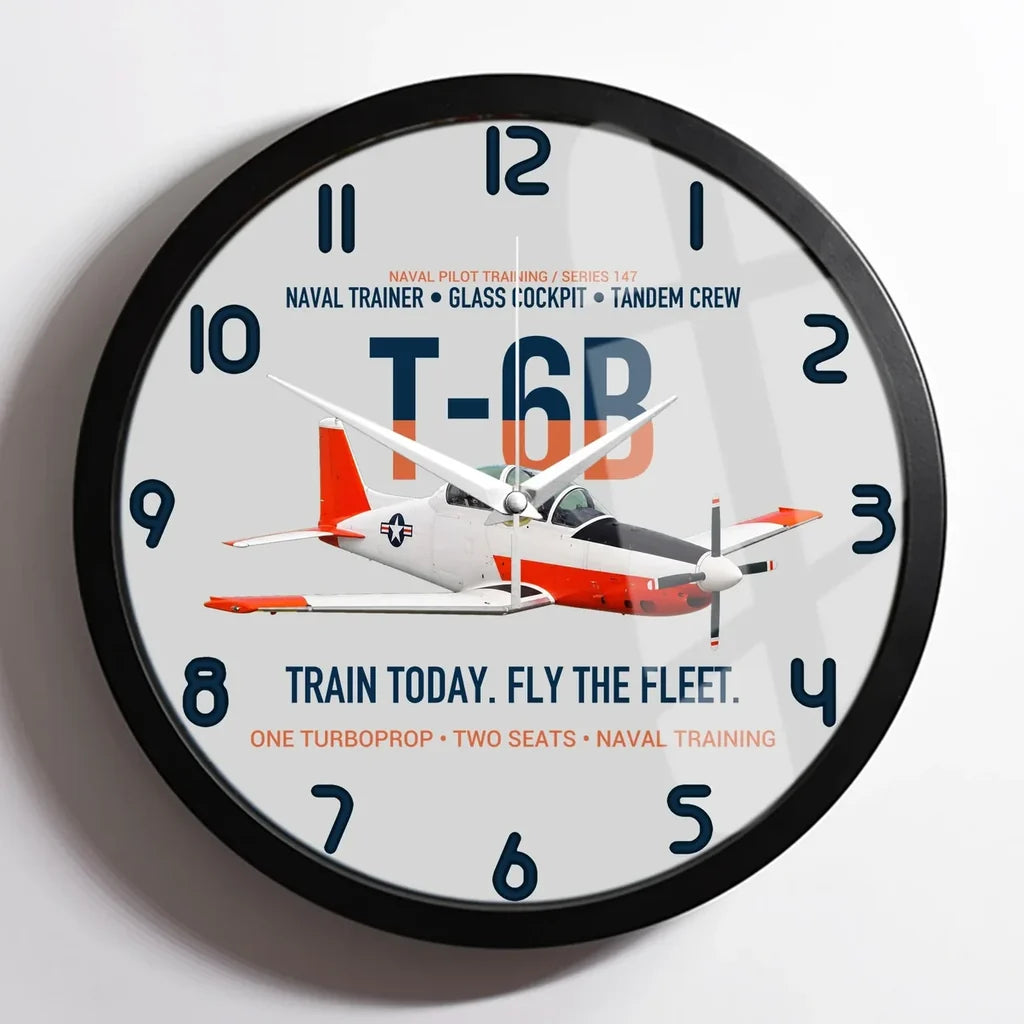 T-6B Texan II Naval Aviator Training design on light gray framed wall clock