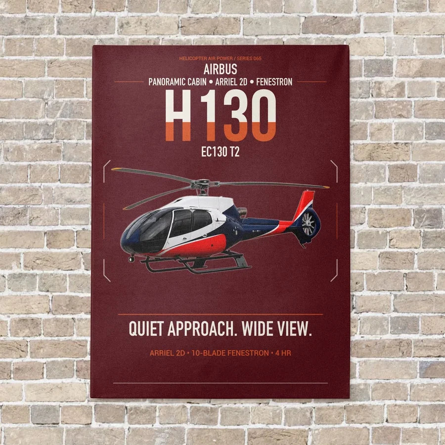 Airbus H130 vertical canvas print - no frame - dark red background