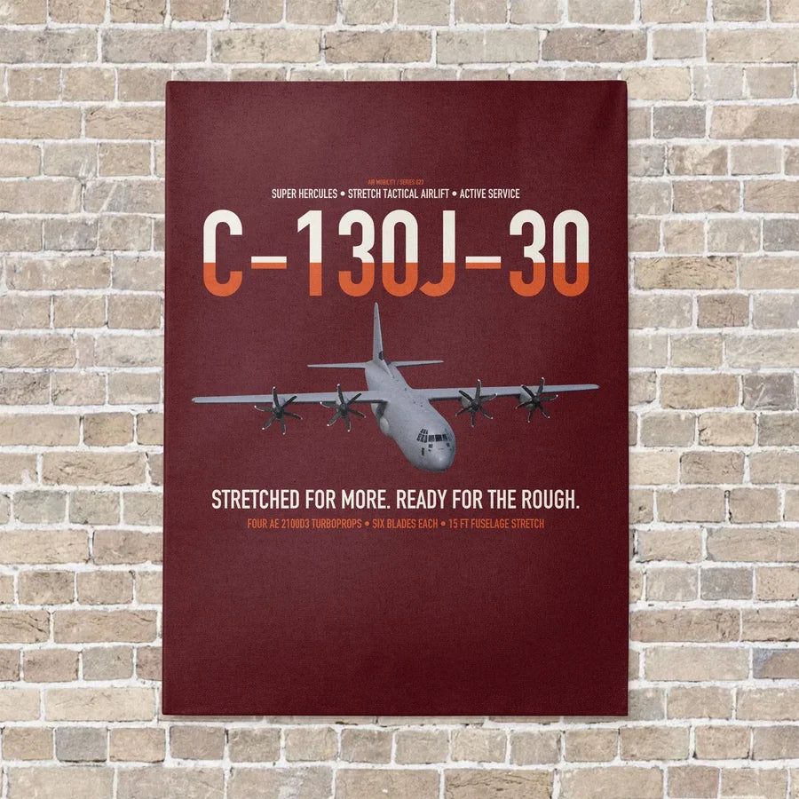 C-130J-30 Super Hercules vertical canvas print - no frame - dark red background