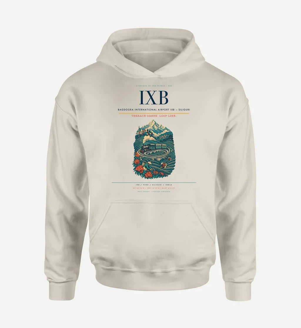 Bagdogra International Airport (IXB) design on khaki hoodie single-side print