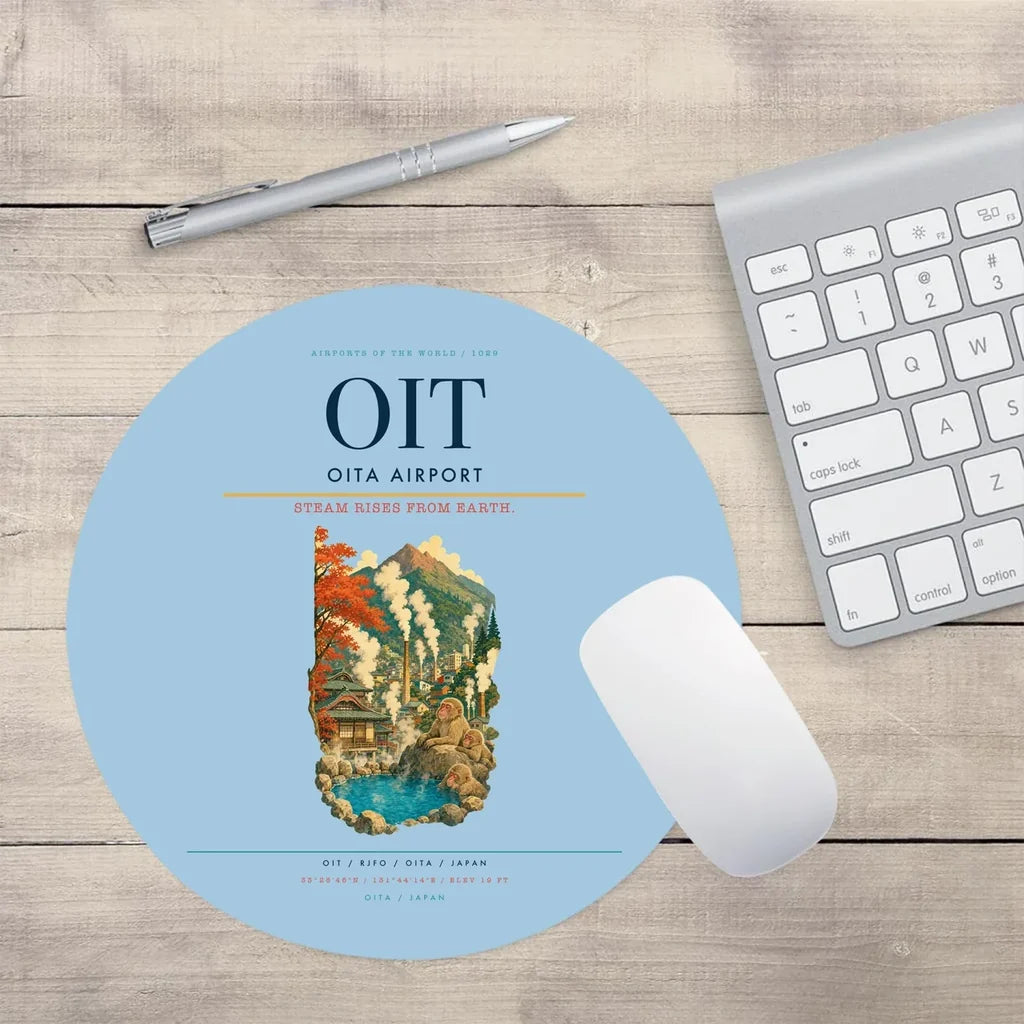 Oita Airport (OIT) design on light blue round mouse pad