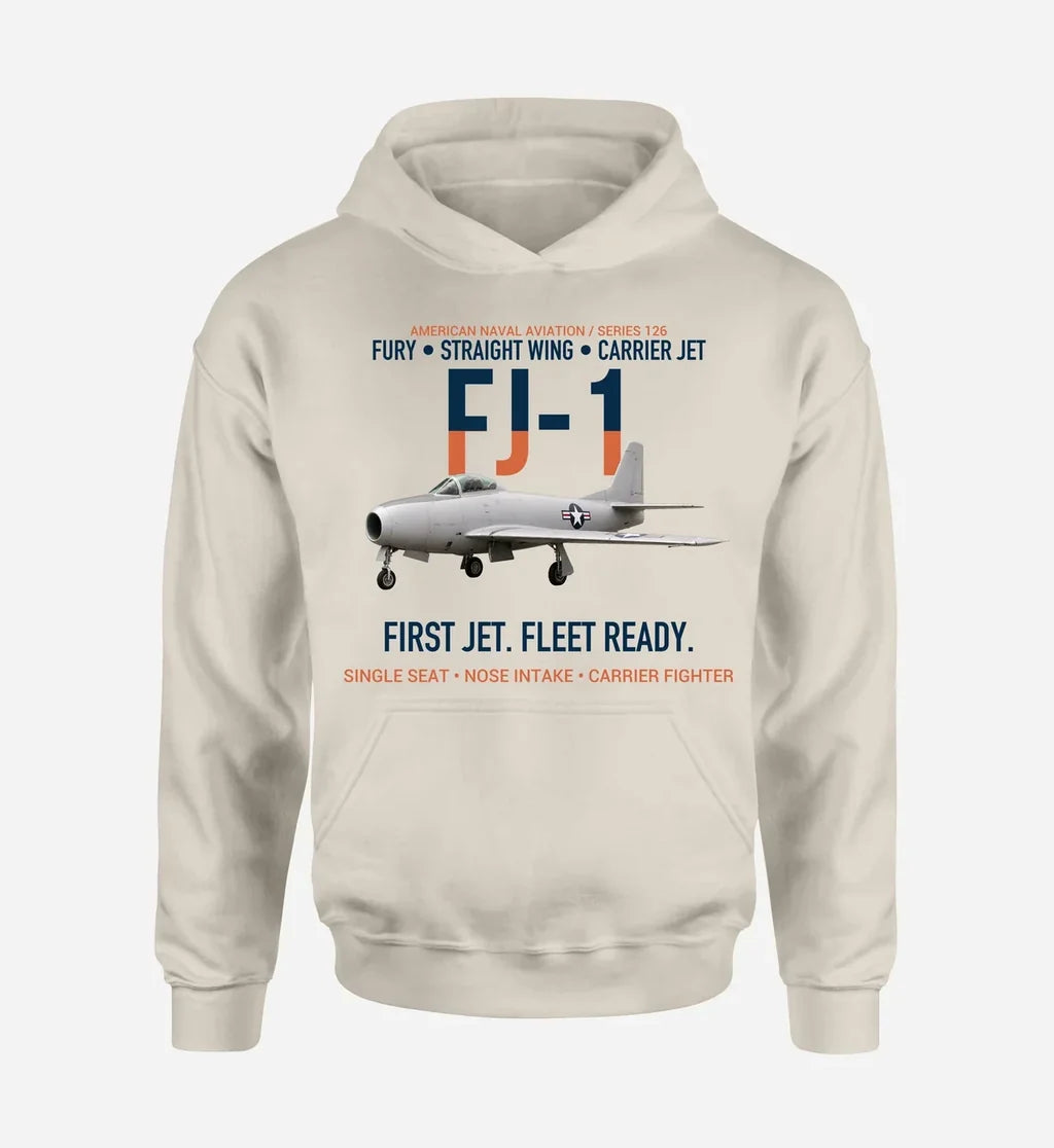 FJ-1 FURY design on khaki hoodie single side