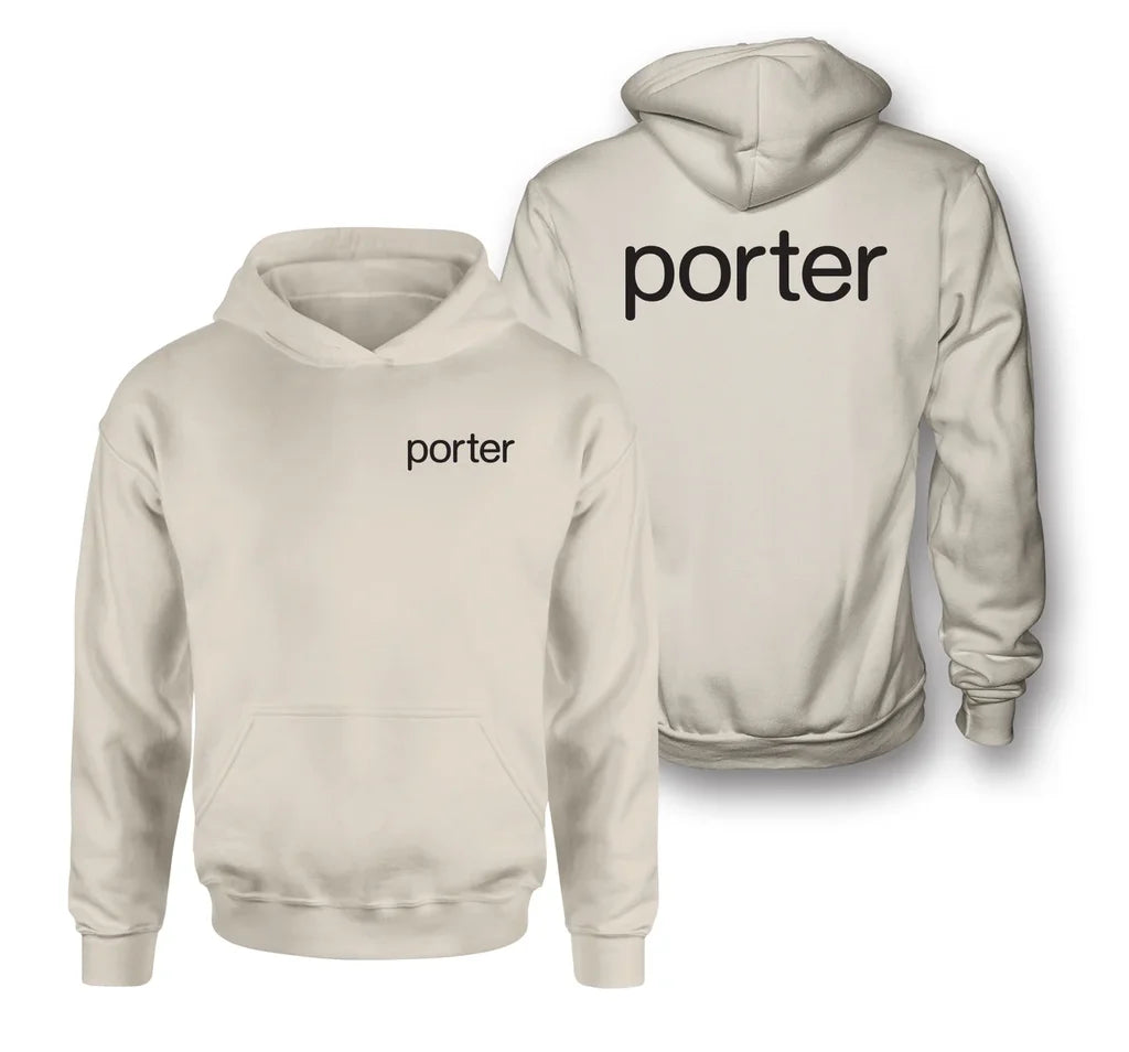 Porter Airlines logo on khaki double side hoodie