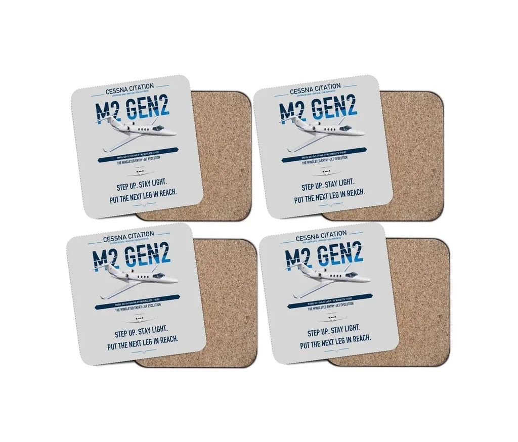 Cessna Citation M2 Gen2 design on light gray 4 pieces set coaster