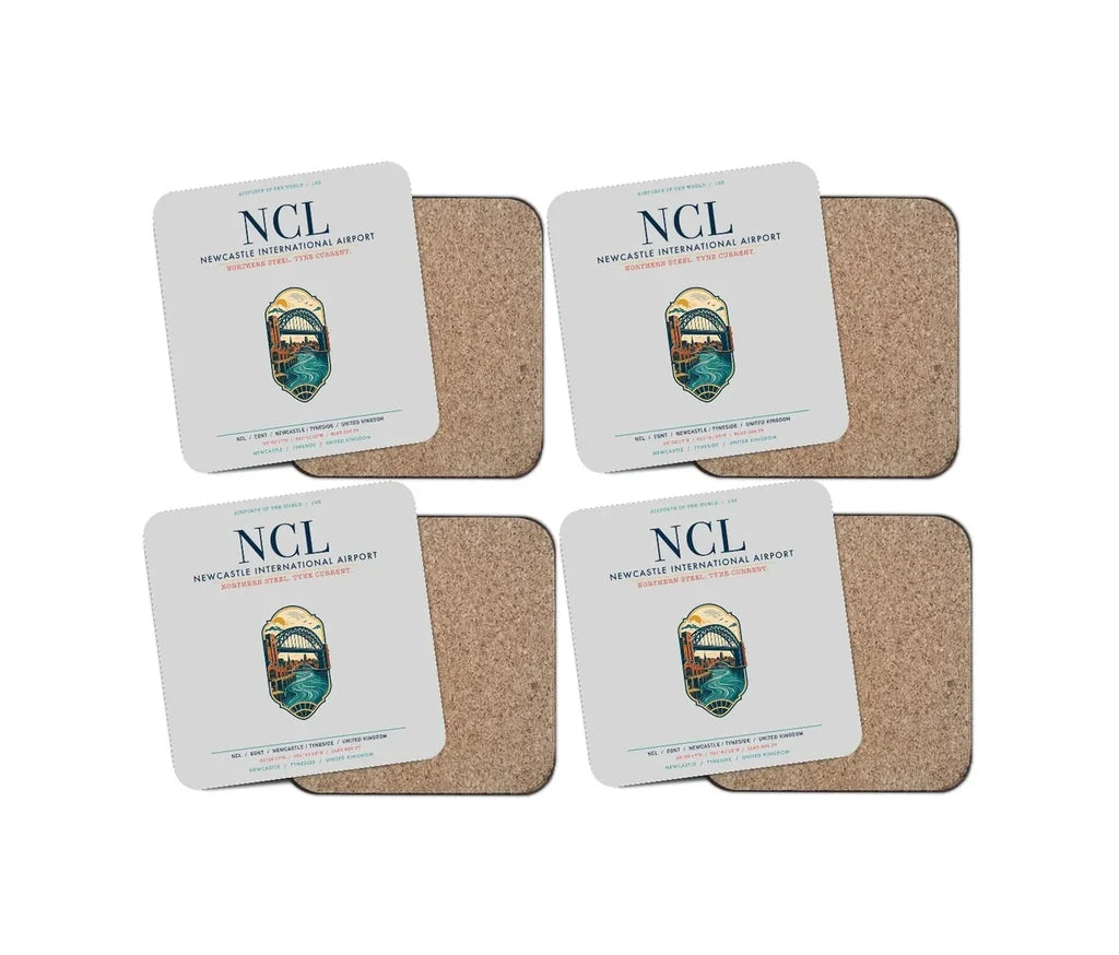 Newcastle International Airport (NCL) design on light gray 4 pieces set coaster