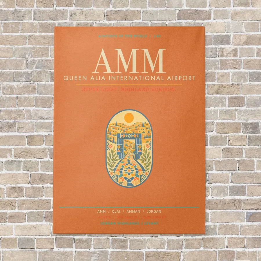 Queen Alia International Airport AMM - Canvas Framed - Orange