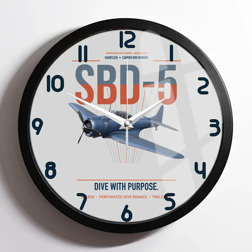 SBD-5 Dauntless design on light gray framed wall clock