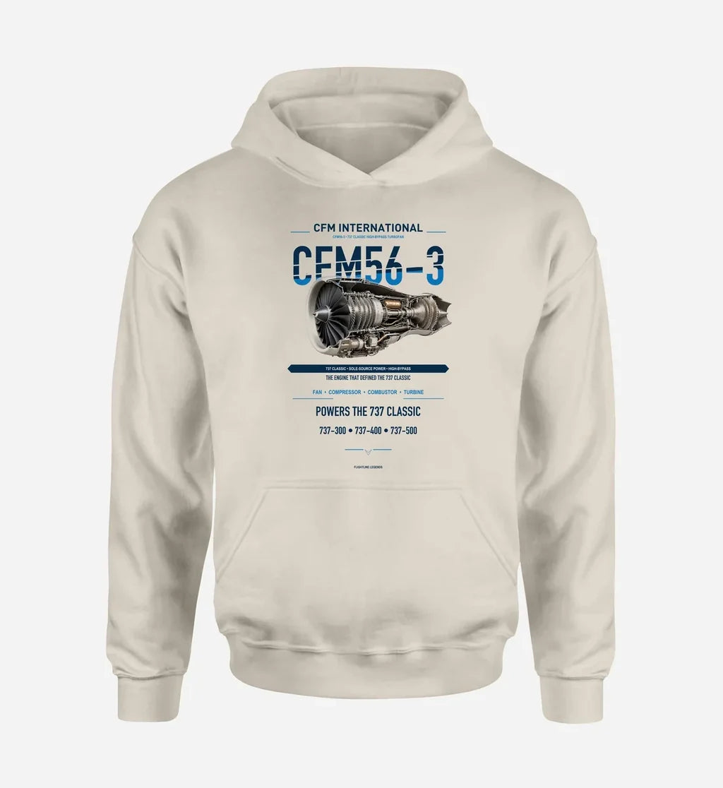 CFM56-3 design on khaki hoodie single side