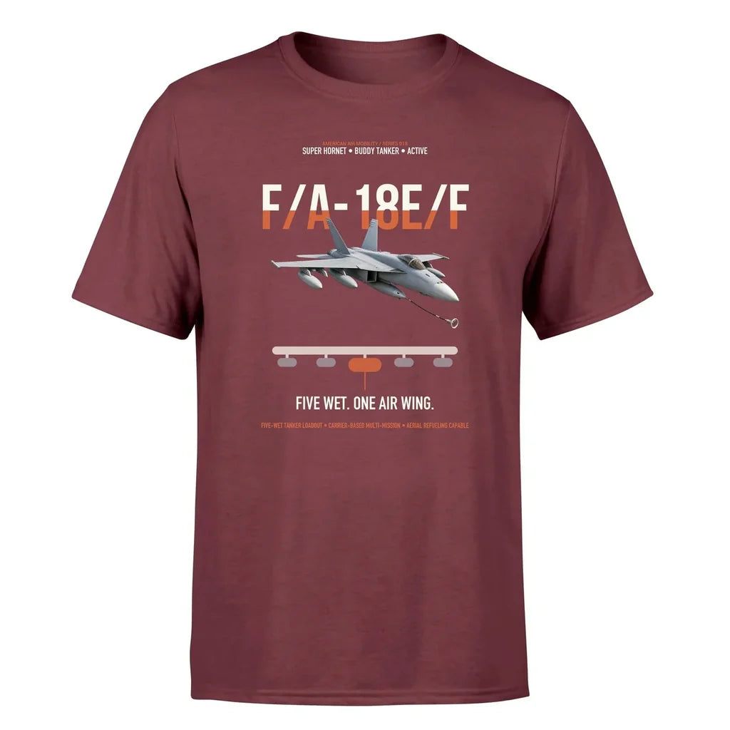 F A-18E F Buddy Tanker design on dark red double-side t-shirt, single-side print