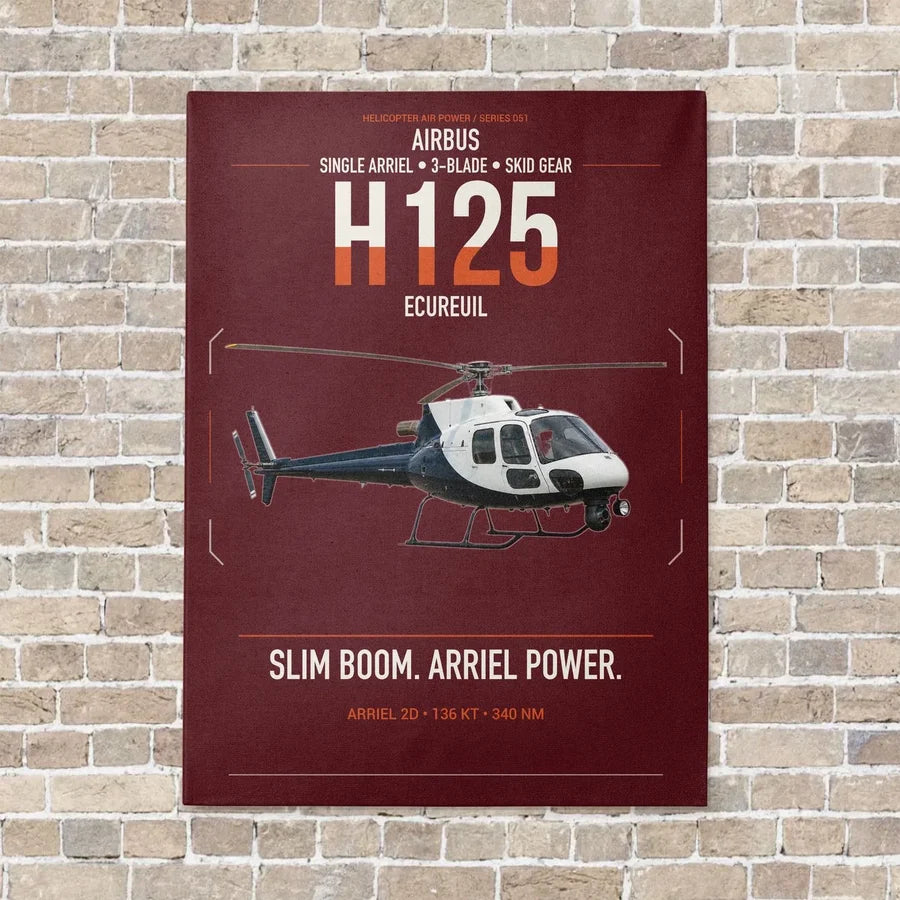 Airbus H125 vertical canvas print - no frame - dark red background