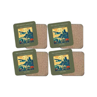 Thumbnail for The Clifftop Castle Pass - Designed Coasters design on green army 4-pieces-set