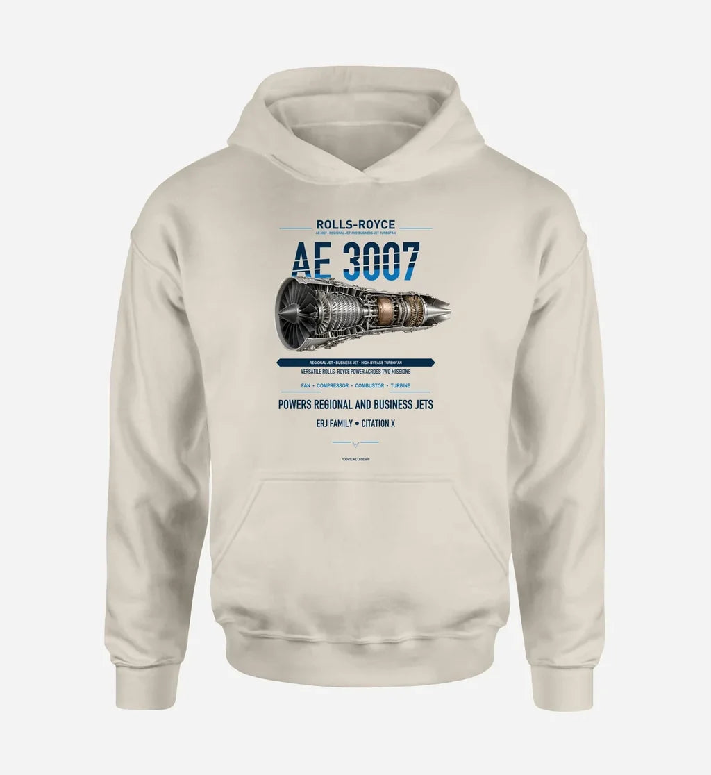 AE 3007 design on khaki hoodie single side