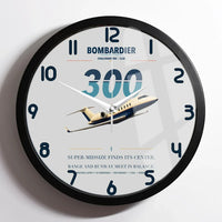 Thumbnail for Bombardier Challenger 300 design on light gray framed wall clock