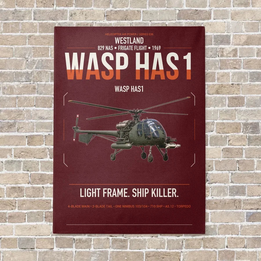 Westland Wasp HAS1 vertical canvas print - no frame - dark red background