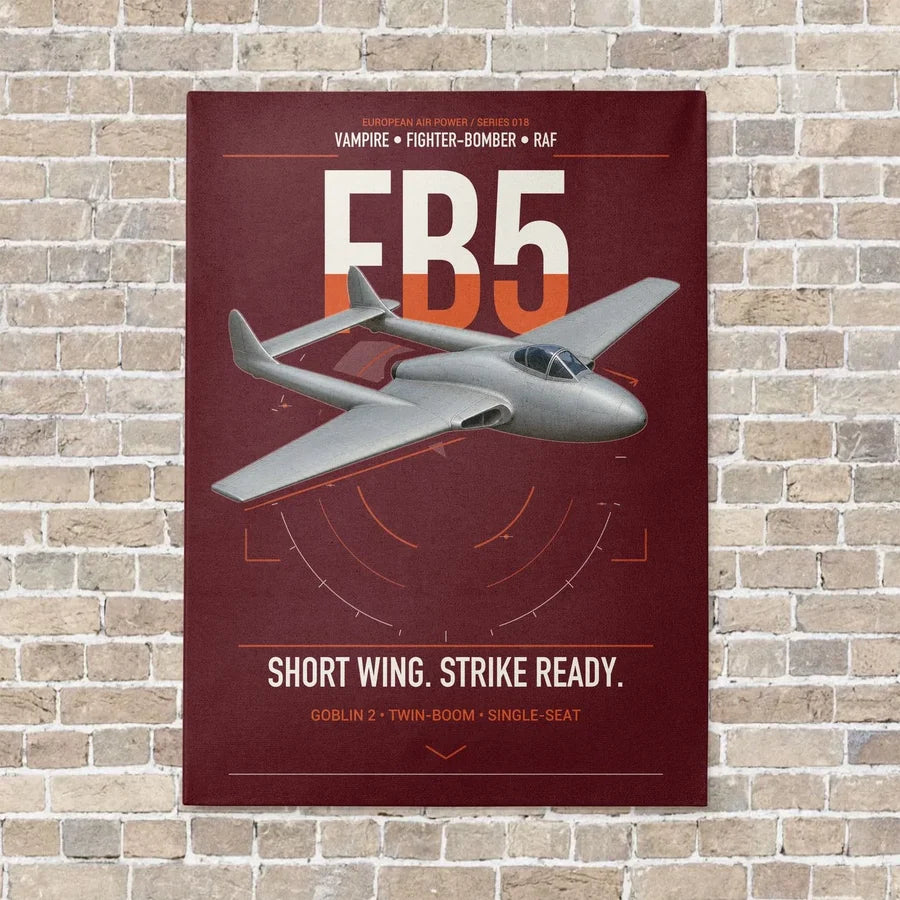 de Havilland Vampire FB5 vertical canvas print - no frame - dark red background