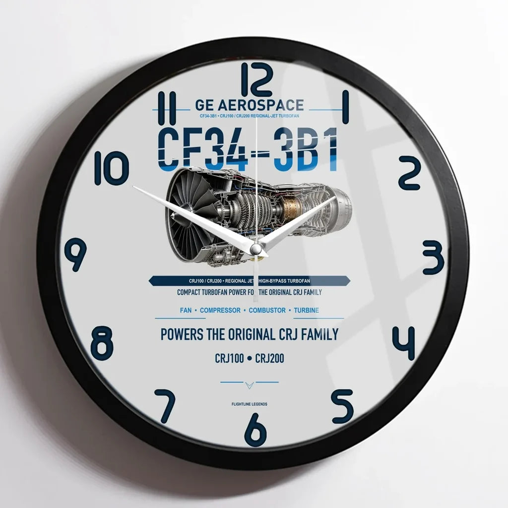CF34-3B1 design on light gray framed wall clock