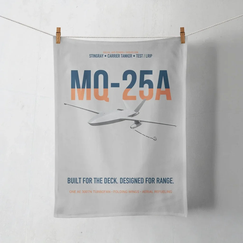 MQ-25A STINGRAY design on light gray towel