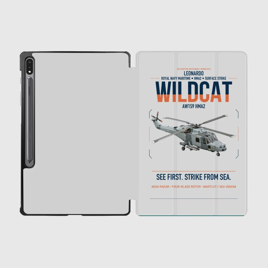 Leonardo AW159 Wildcat HMA2 design on light gray samsung tablet tablet case