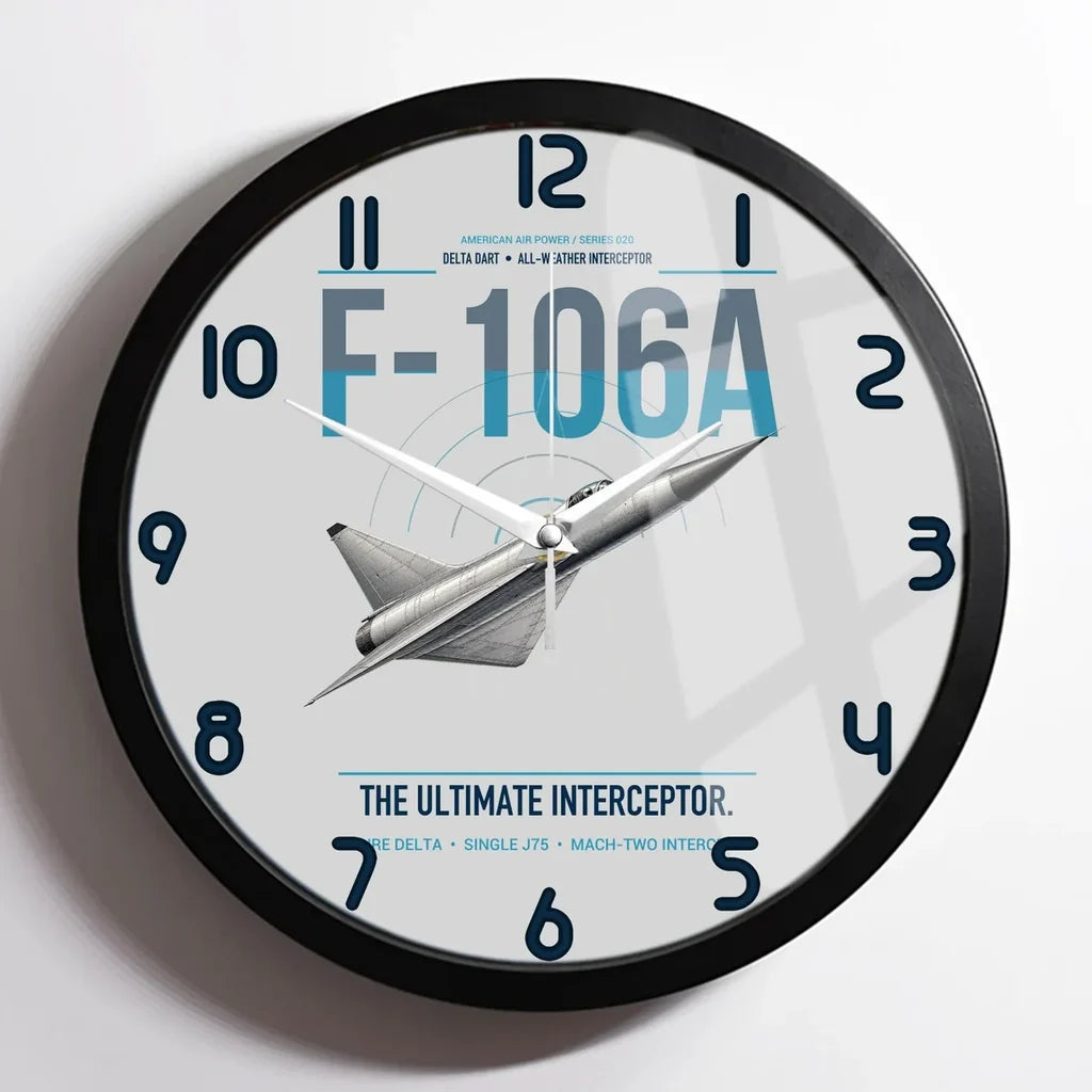 F-106A Delta Dart design on light gray framed wall clock
