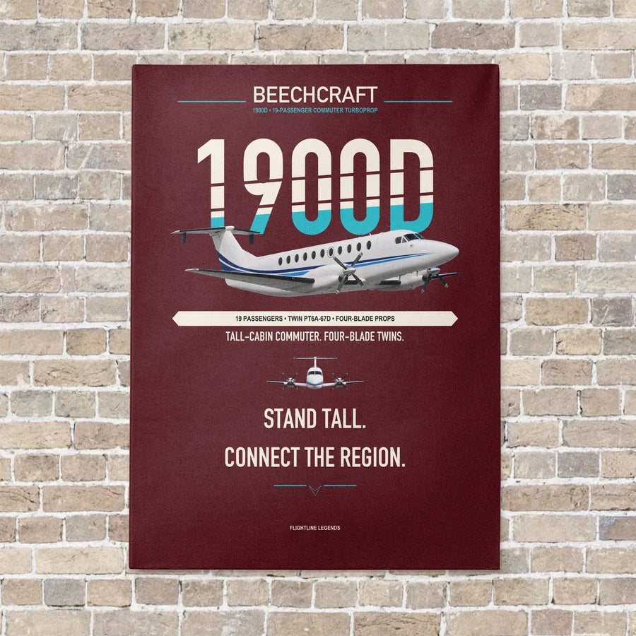 Beechcraft 1900D vertical canvas print - no frame - dark red background