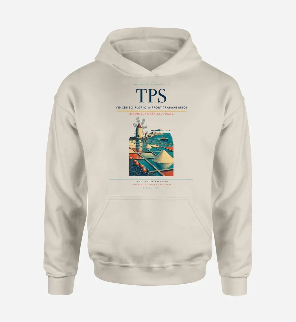 Vincenzo Florio Airport Trapani-Birgi (TPS) design on khaki hoodie single-side print