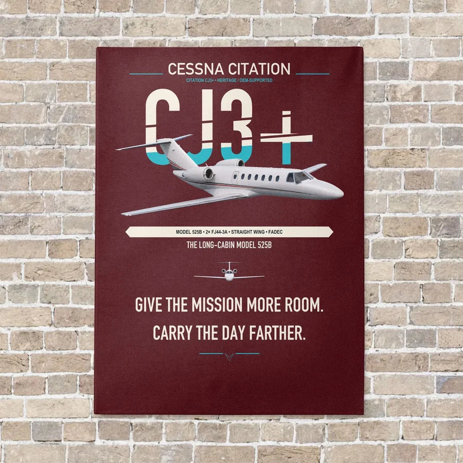 Cessna Citation CJ3+ vertical canvas print - no frame - dark red background