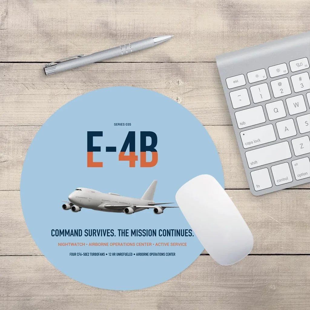 E-4B Nightwatch design on light blue round mouse pad