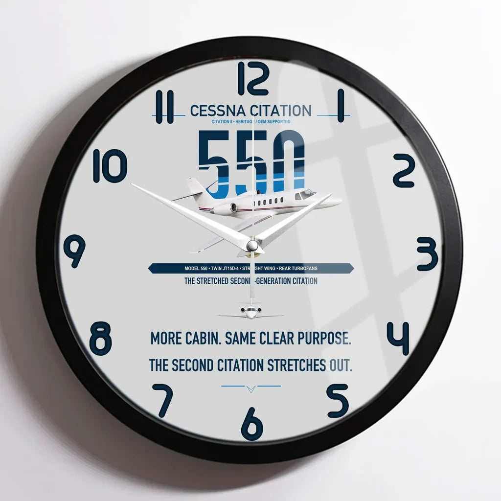 Cessna Citation 550 - Citation II design on light gray framed wall clock